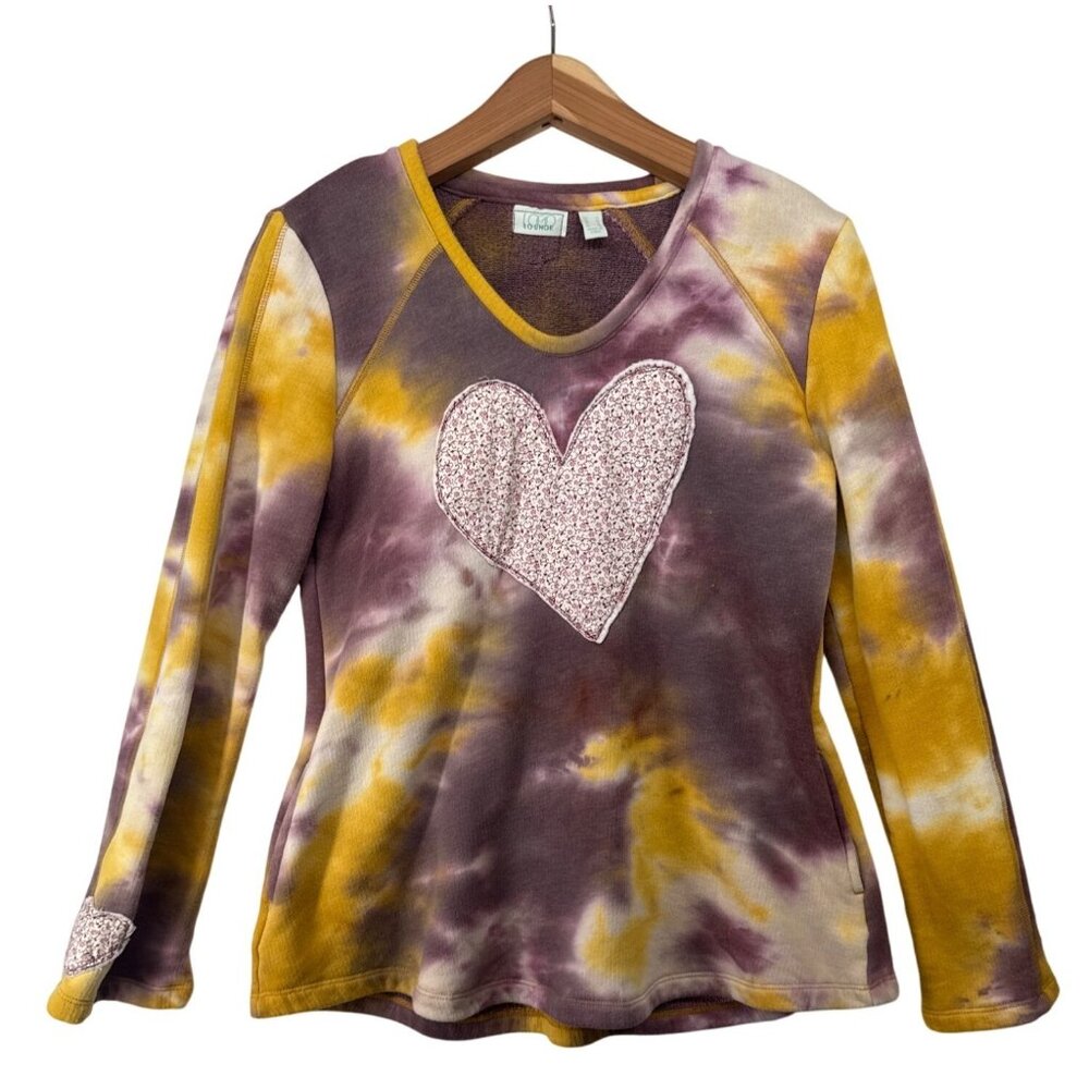 The Scrappy Camper + LOGO LoriGoldstein Women Top S Gold/Purple Tie Dye Upcycled